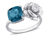 2.90 Carat (ctw) London Blue and White Topaz Flower Ring in Sterling Silver
